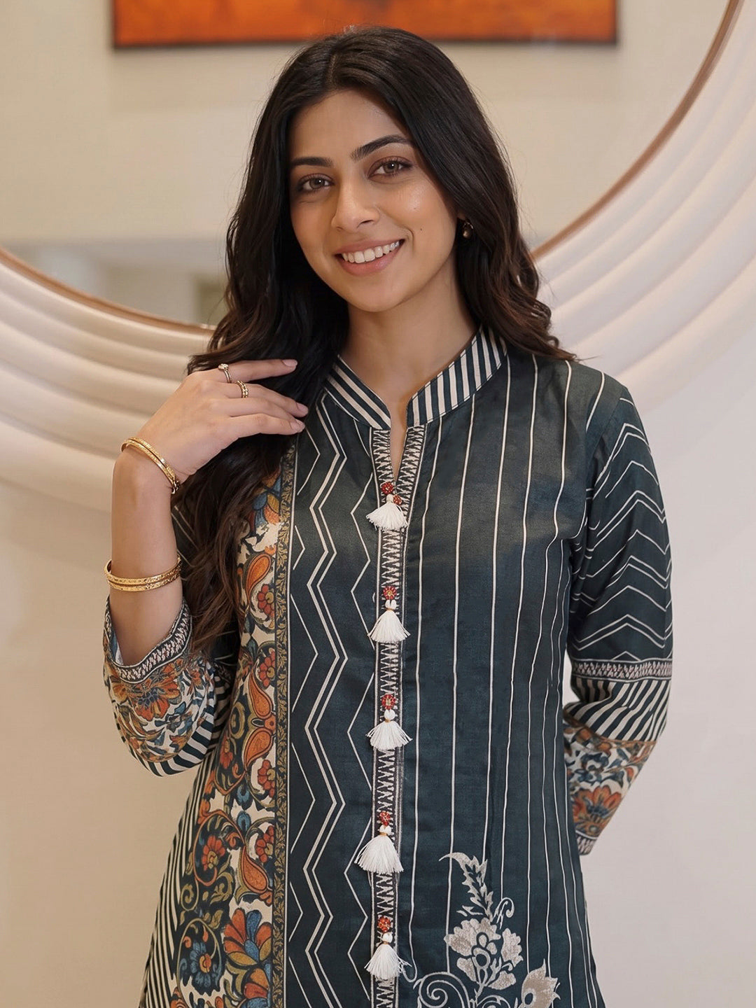Black Printed Crepe Kurta Set