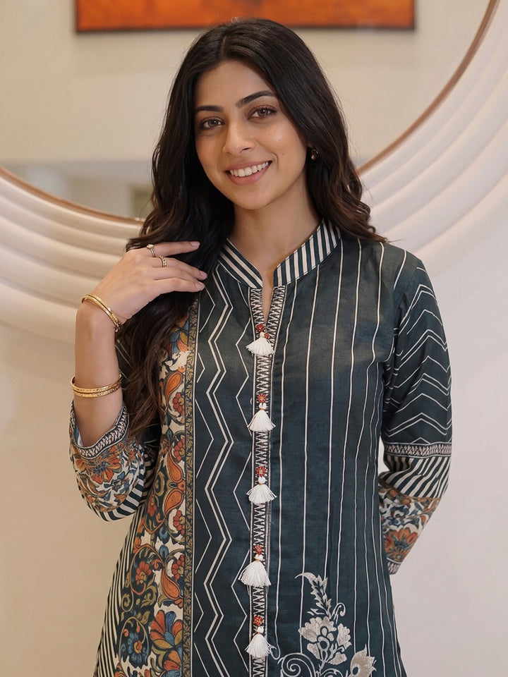 Black Printed Crepe Kurta Set