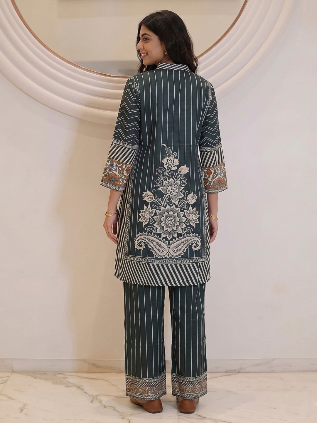 Black Printed Crepe Kurta Set