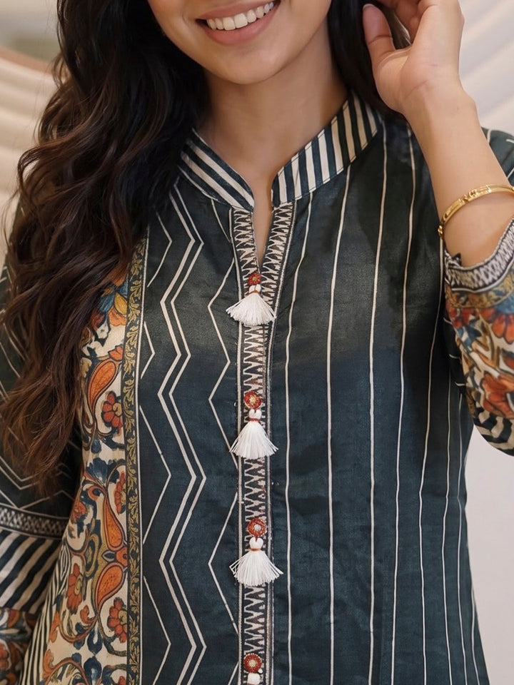 Black Printed Crepe Kurta Set