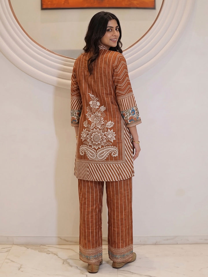 Brown Printed Crepe Kurta Set