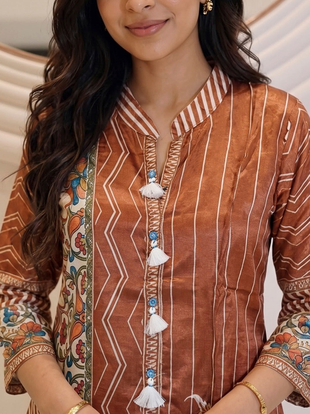 Brown Printed Crepe Kurta Set