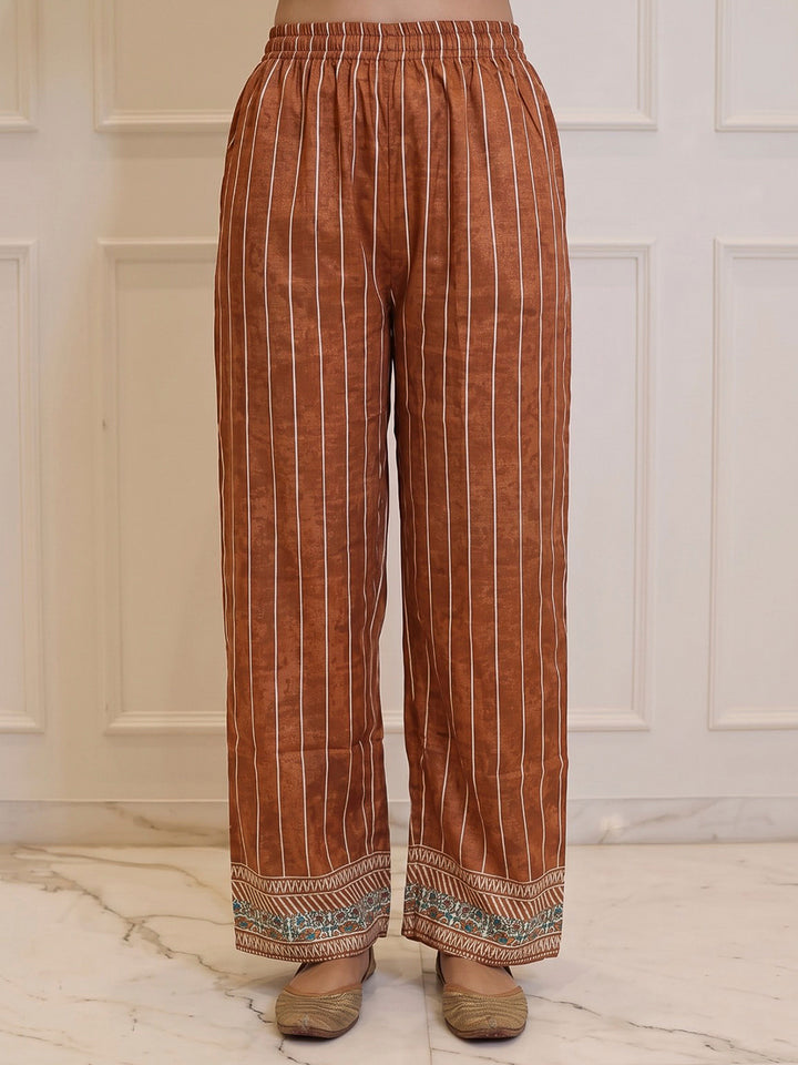 Brown Printed Crepe Kurta Set