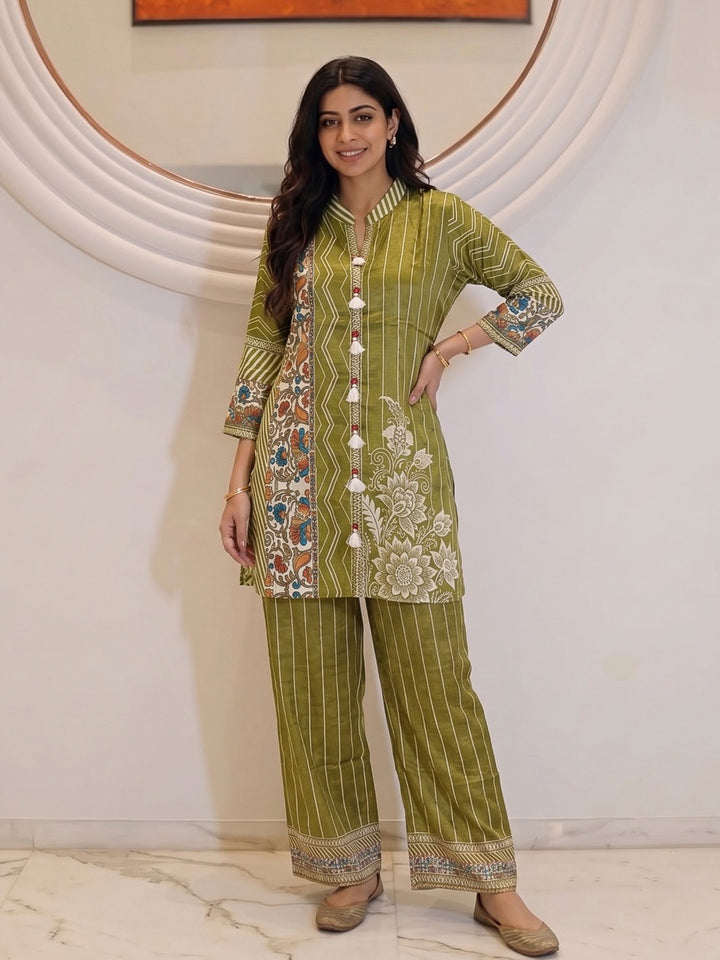 Brown Printed Crepe Kurta Set