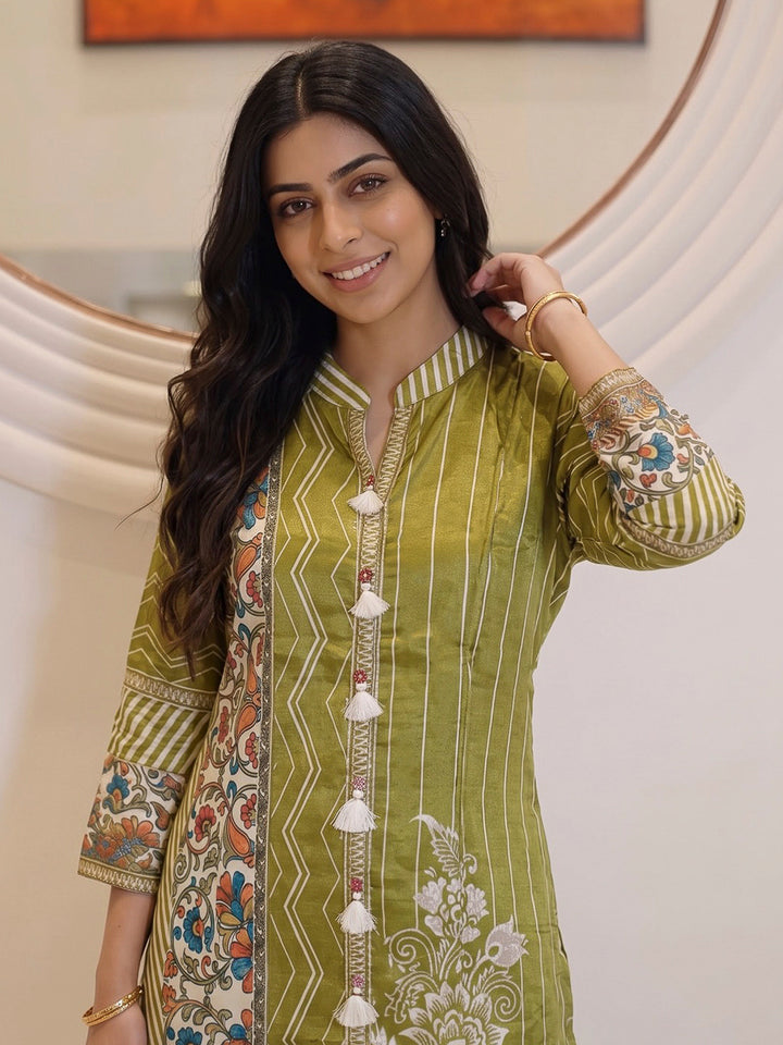 Brown Printed Crepe Kurta Set