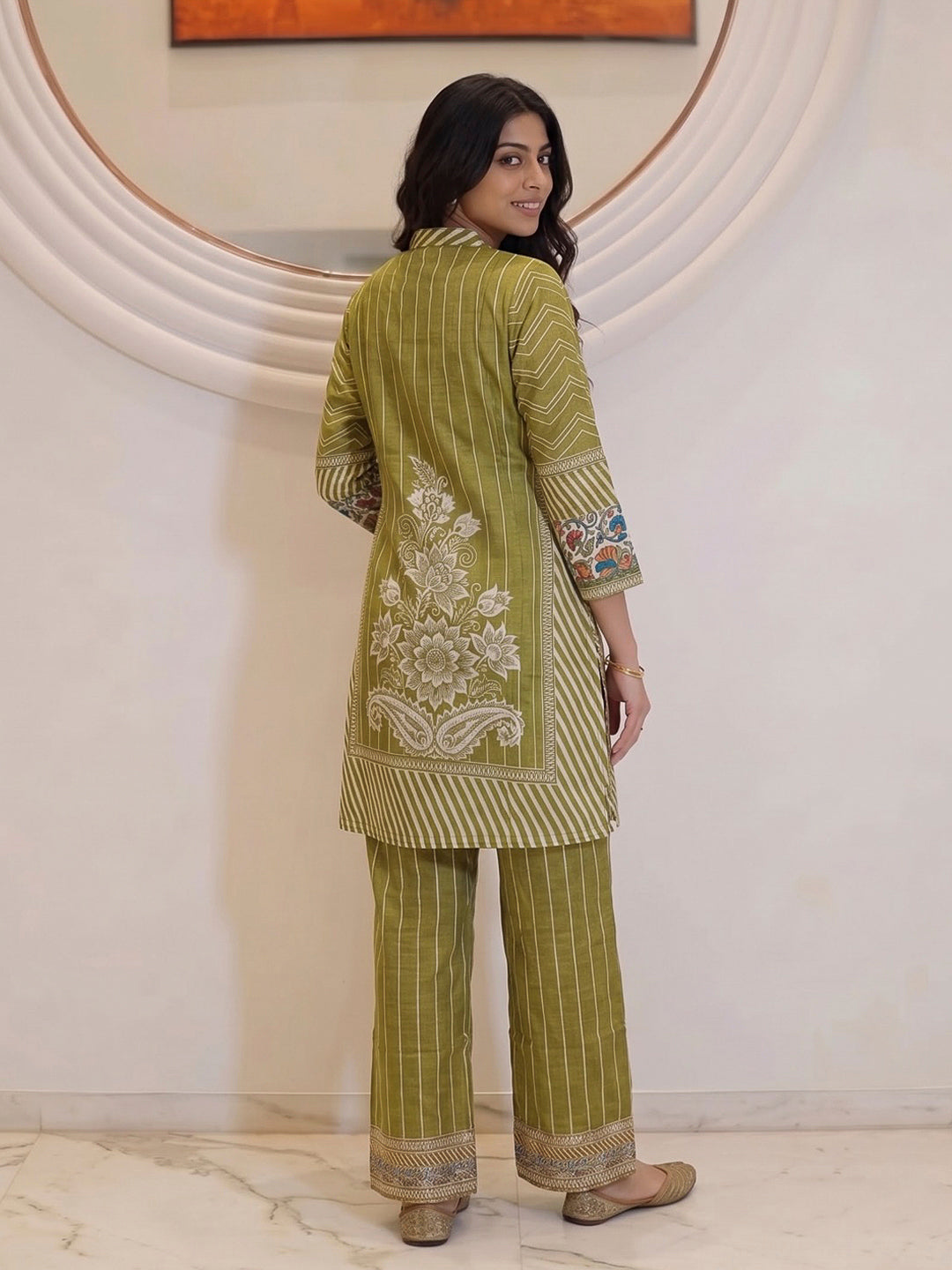 Pista Green Printed Crepe Kurta Set