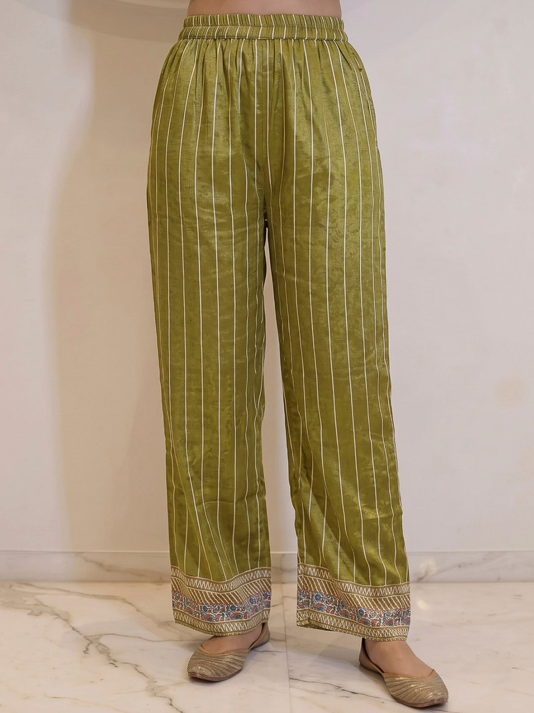 Pista Green Printed Crepe Kurta Set