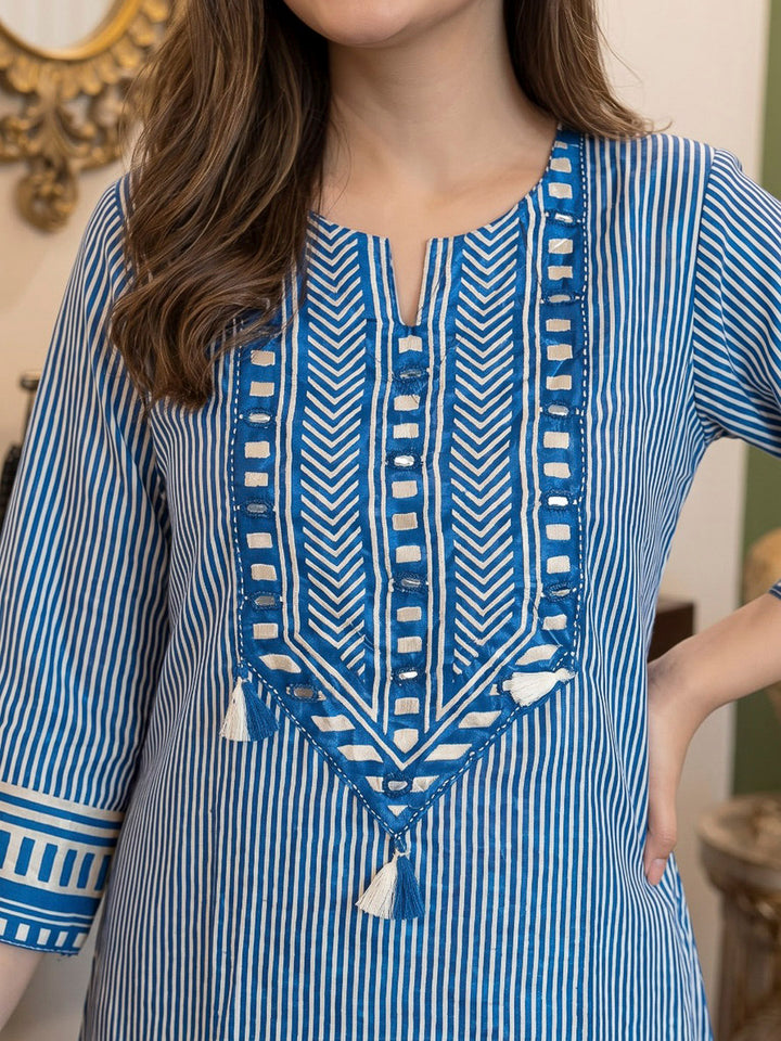 Blue Printed Hlame Kurta Set