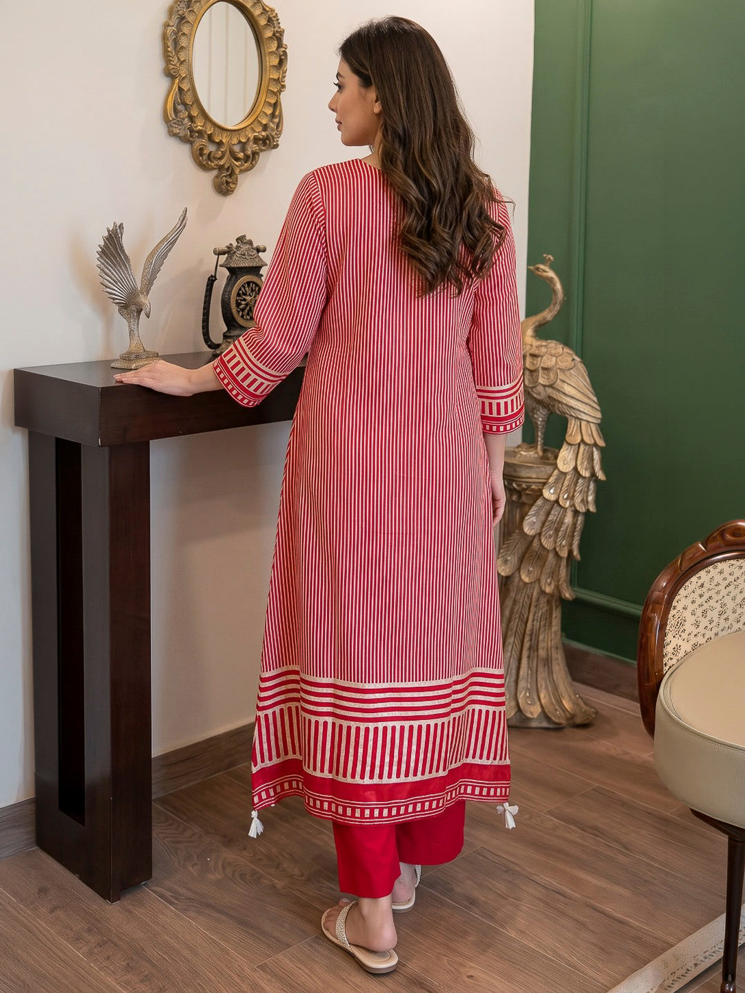 Red Printed Hlame Kurta Set