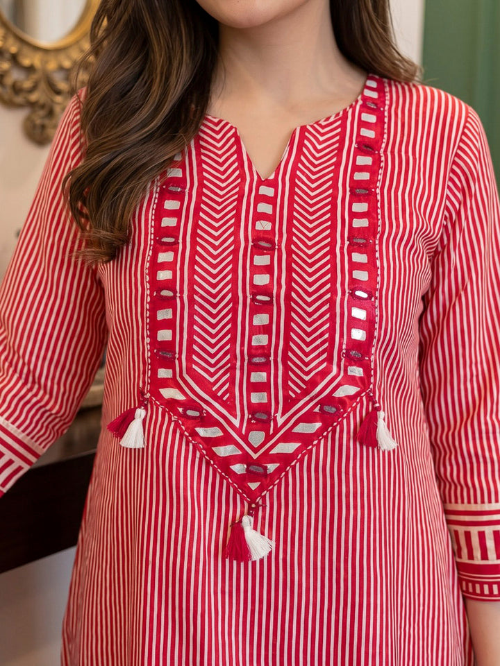 Red Printed Hlame Kurta Set