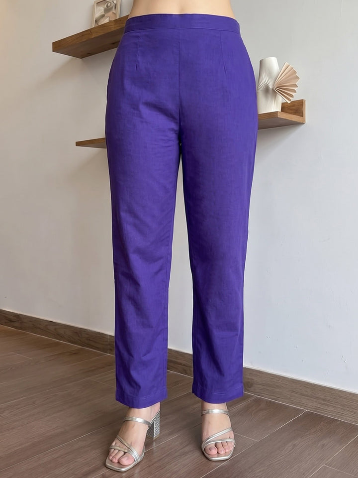 Purple Printed Cotton Blend Kurta With Pant &amp; Dupatta