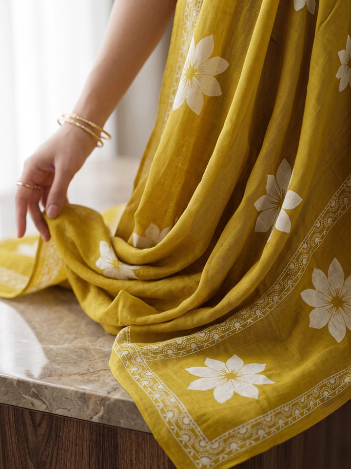 Yellow Printed Cotton Blend Kurta With Pant &amp; Dupatta