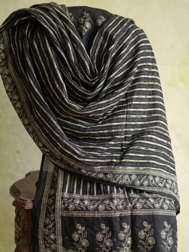 Black Printed Cotton Blend Kurta With Pant &amp; Dupatta