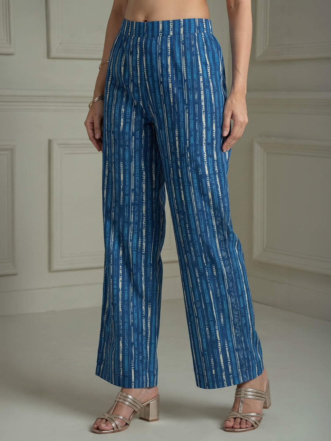 Blue Printed Cotton Blend Kurta With Pant &amp; Dupatta
