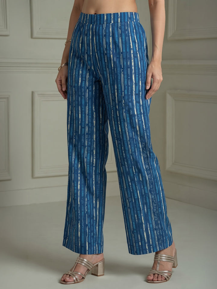 Blue Printed Cotton Blend Kurta With Pant &amp; Dupatta