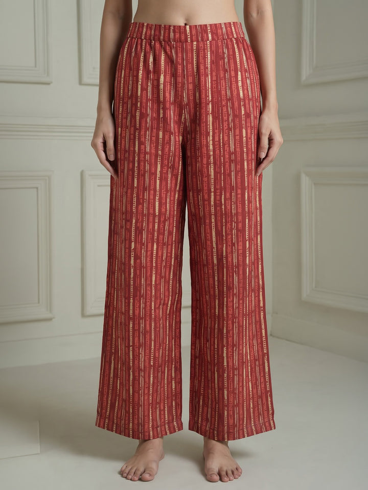Rust Printed Cotton Blend Kurta With Pant &amp; Dupatta