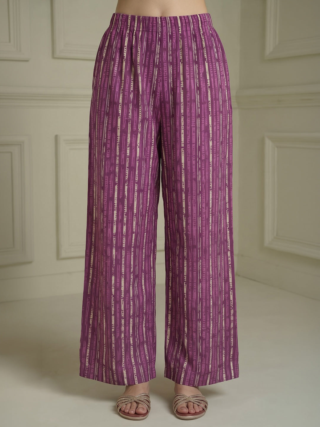 Wine Printed Cotton Blend Kurta With Pant &amp; Dupatta