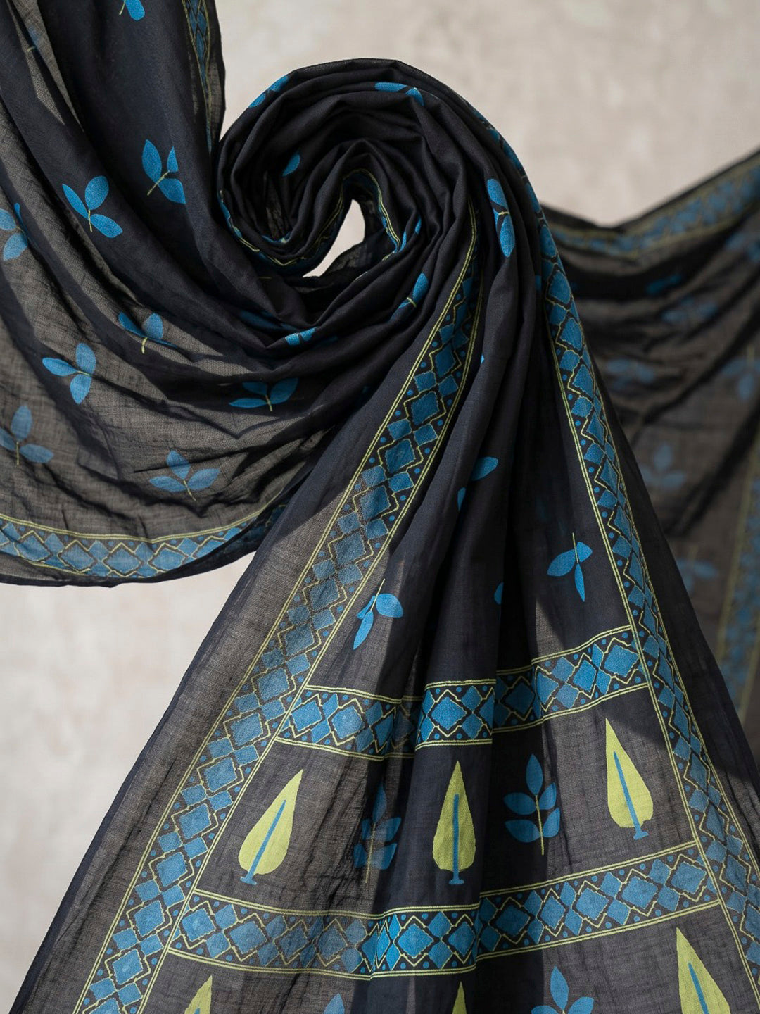 Black Printed Cotton Blend Kurta With Pant &amp; Dupatta