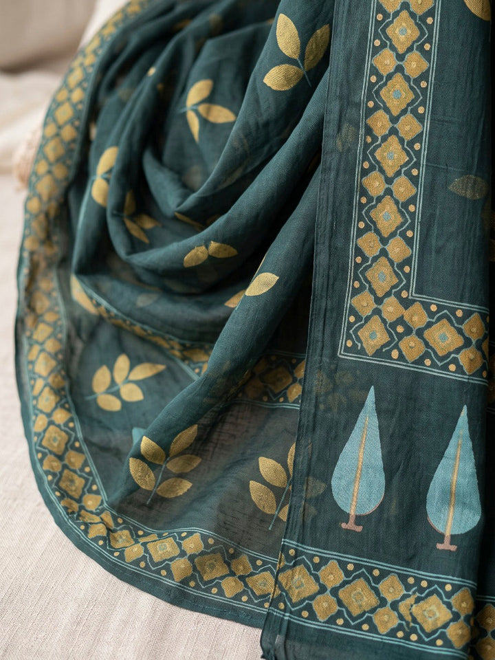 Blue Printed Cotton Blend Kurta With Pant &amp; Dupatta