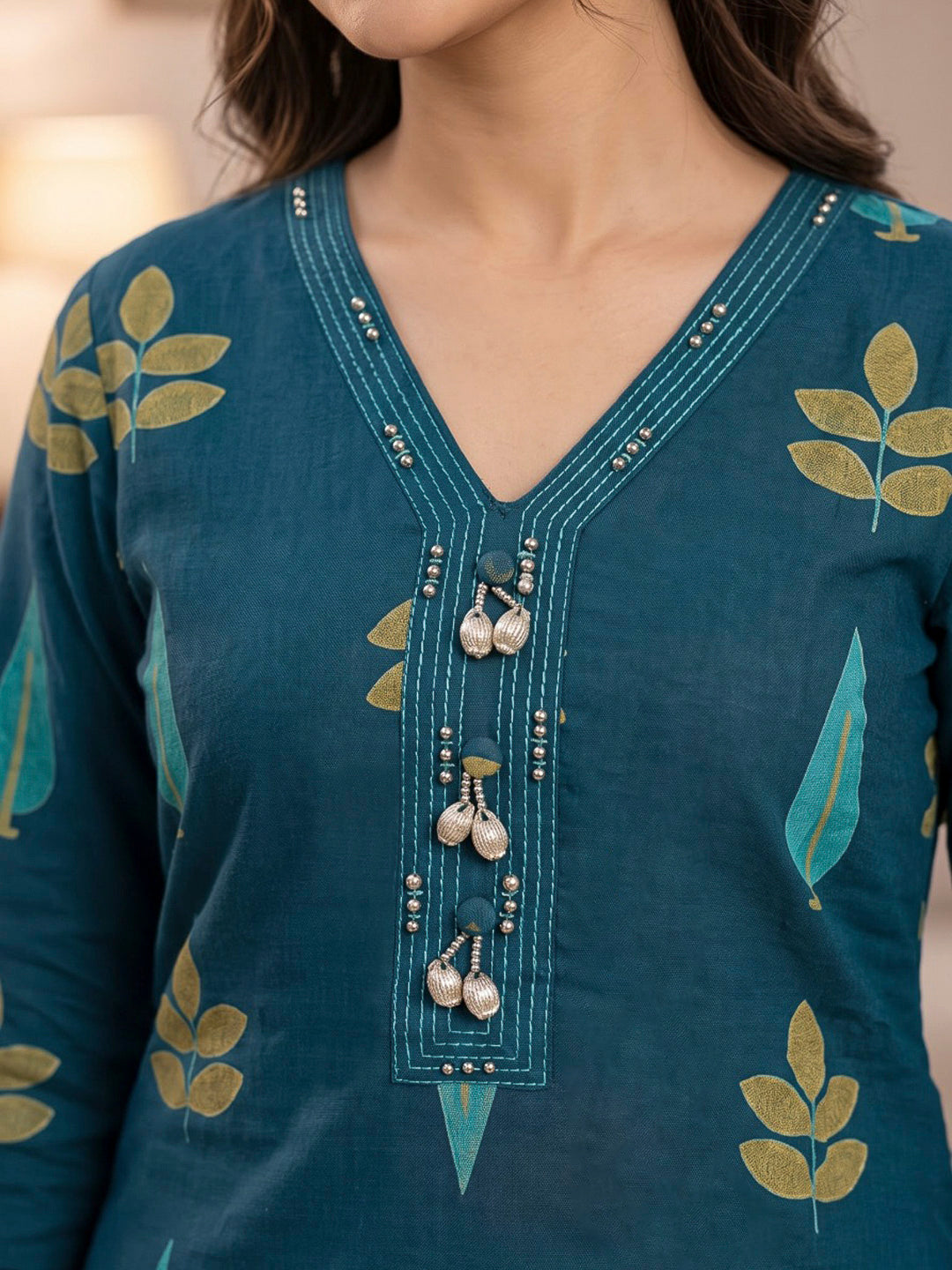 Blue Printed Cotton Blend Kurta With Pant &amp; Dupatta