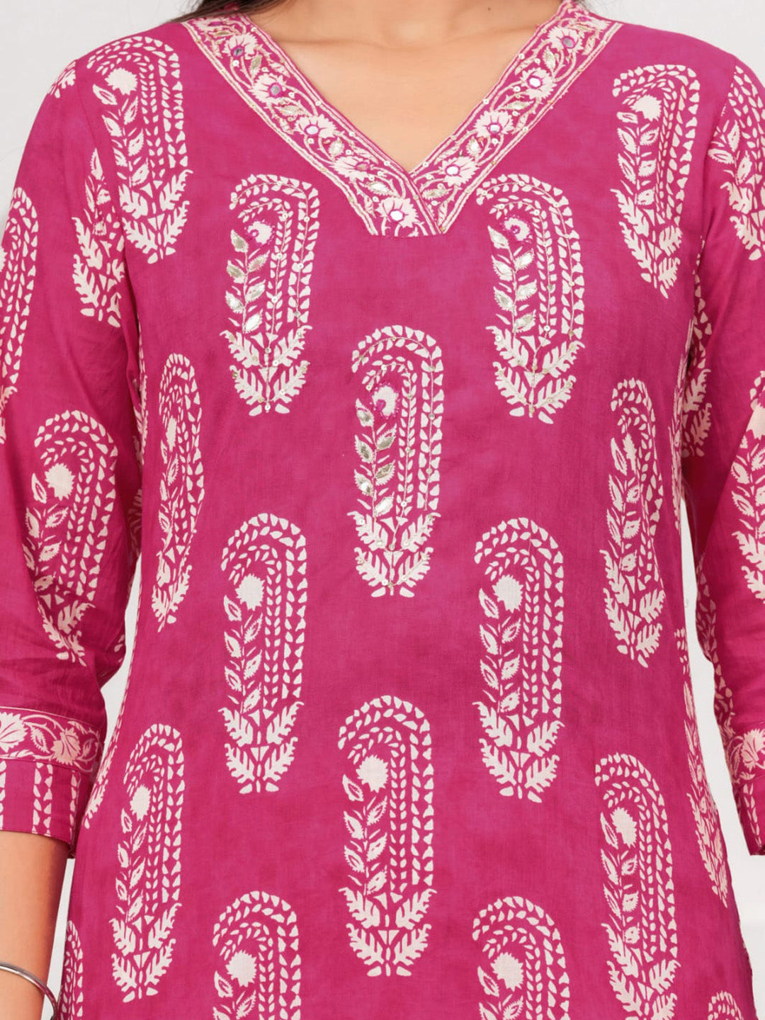 Pink Printed Cotton Blend Kurta With Pant &amp; Dupatta