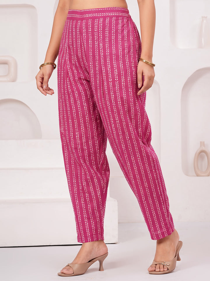 Pink Printed Cotton Blend Kurta With Pant &amp; Dupatta