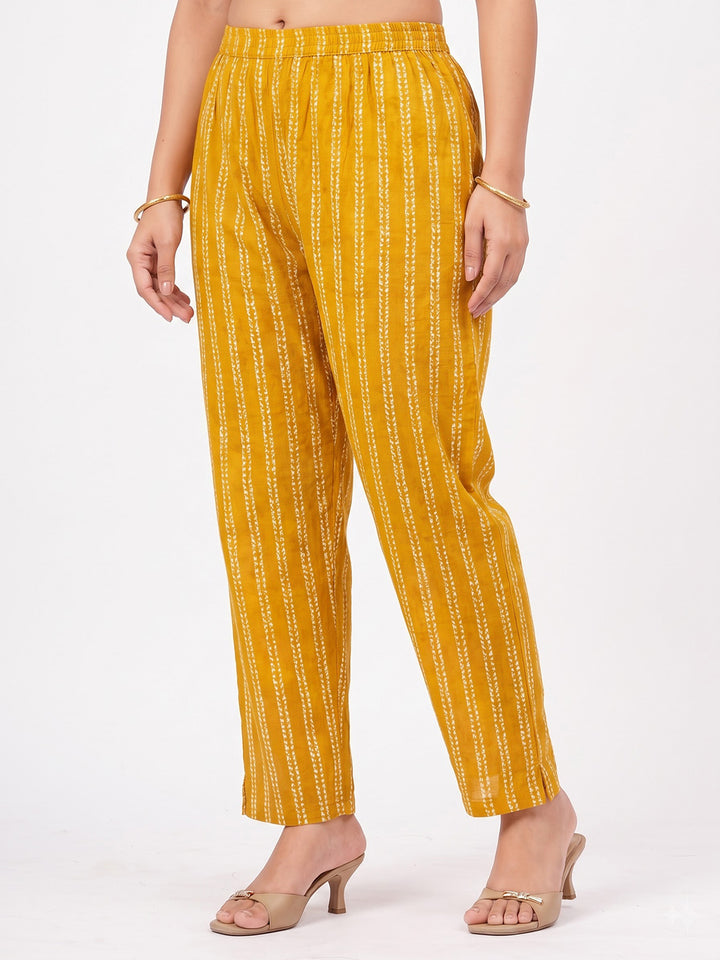 Yellow Printed Cotton Blend Kurta With Pant &amp; Dupatta