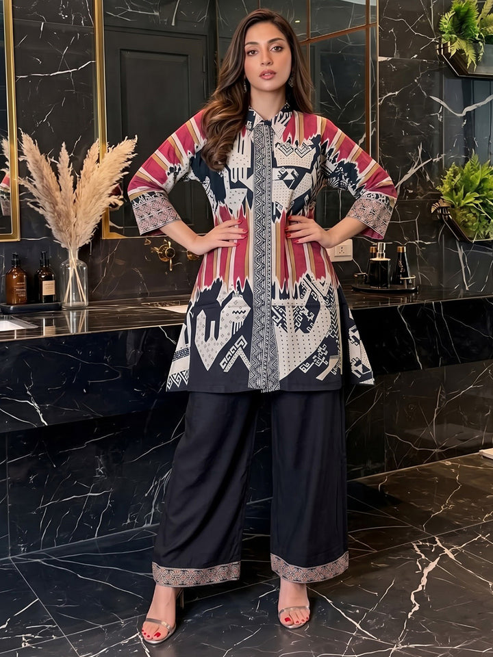 Maroon Printed Crepe Kurta Set