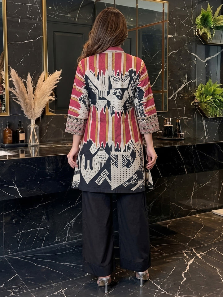 Maroon Printed Crepe Kurta Set