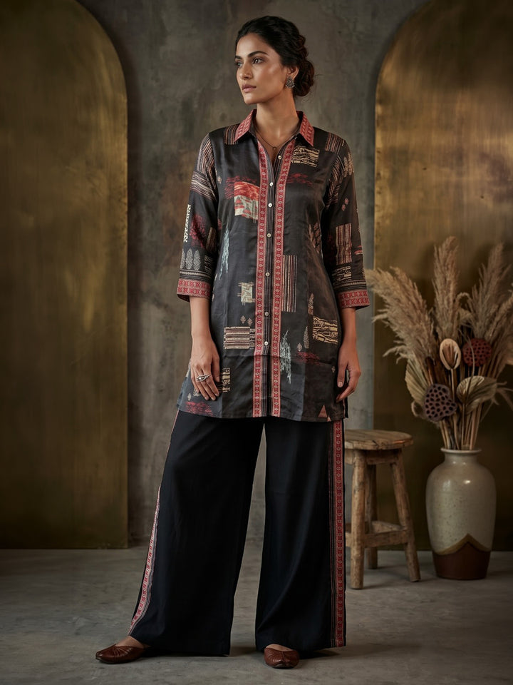 Black Printed Crepe Kurta Set