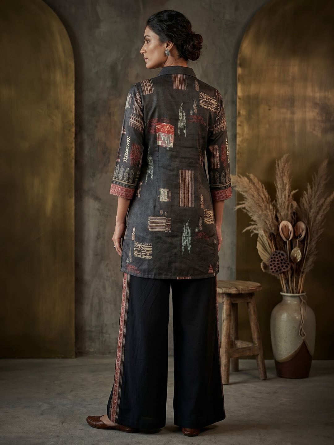 Black Printed Crepe Kurta Set