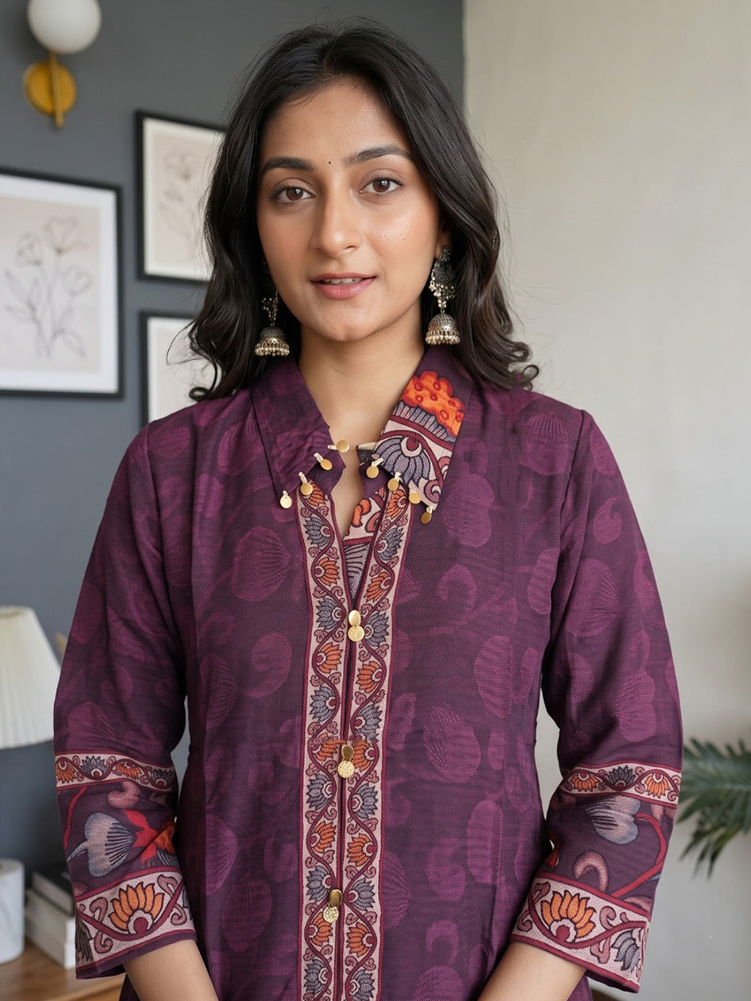 Purple Embroidered Crepe Kurta Set