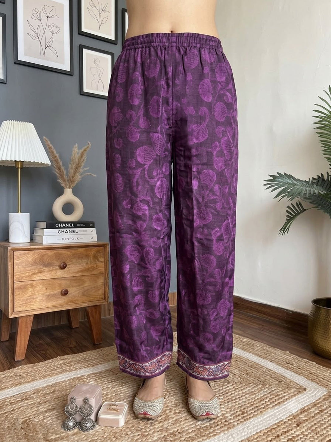 Purple Embroidered Crepe Kurta Set