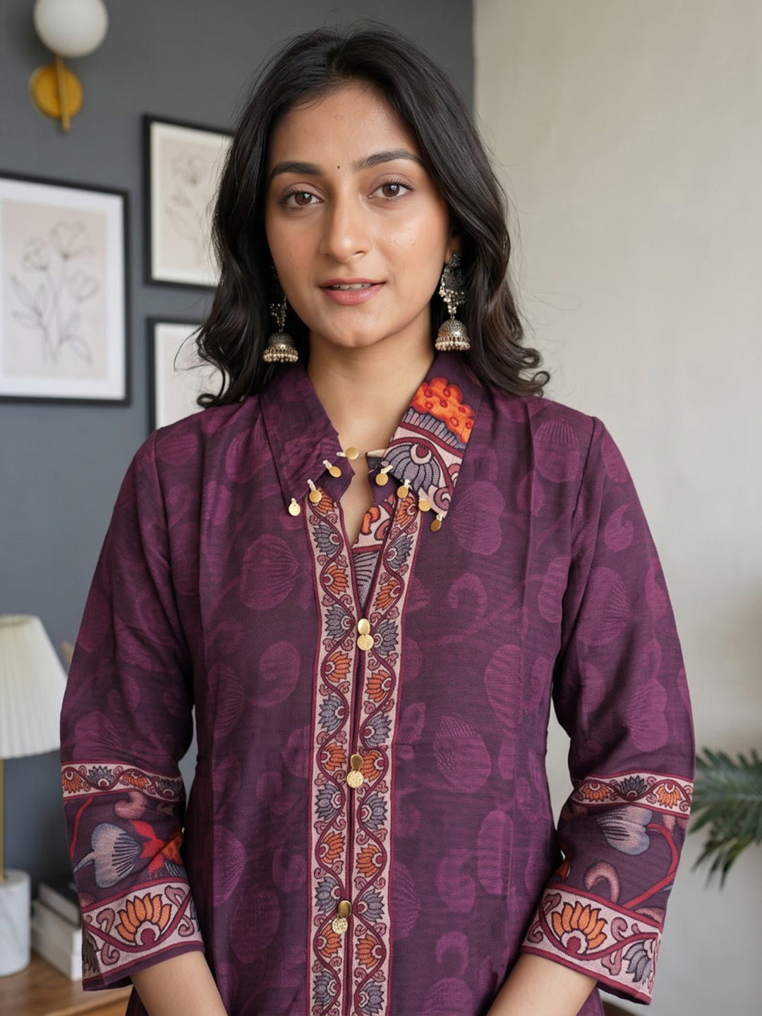 Purple Embroidered Crepe Kurta With Pant &amp; Dupatta