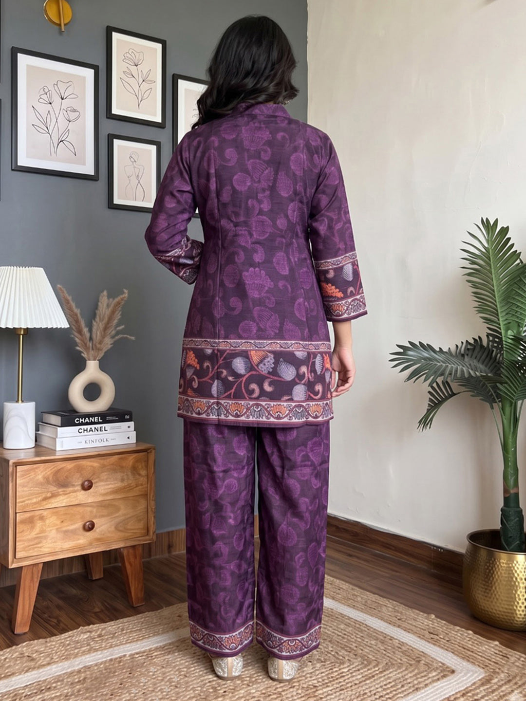 Purple Embroidered Crepe Kurta With Pant &amp; Dupatta