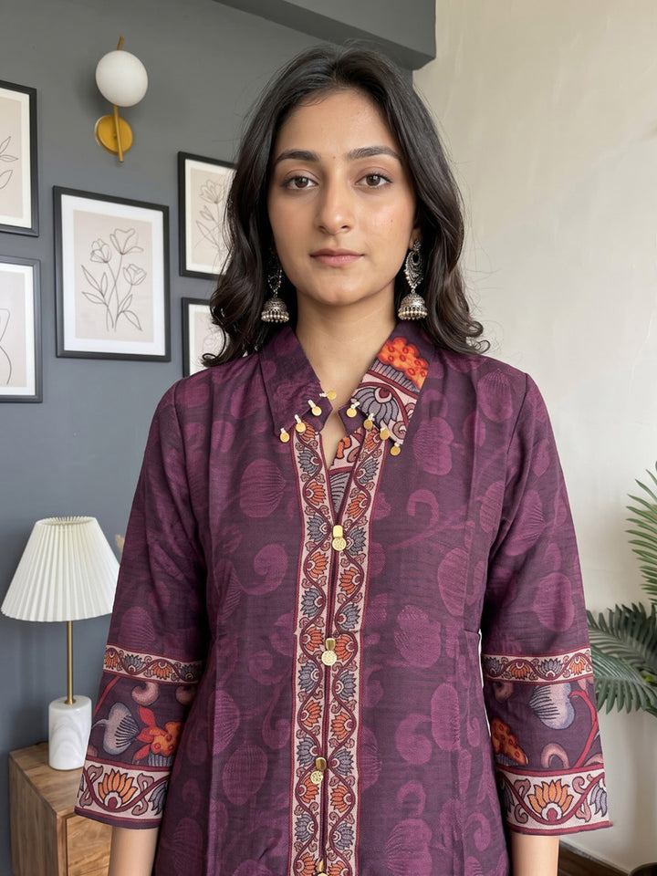 Purple Embroidered Crepe Kurta With Pant &amp; Dupatta