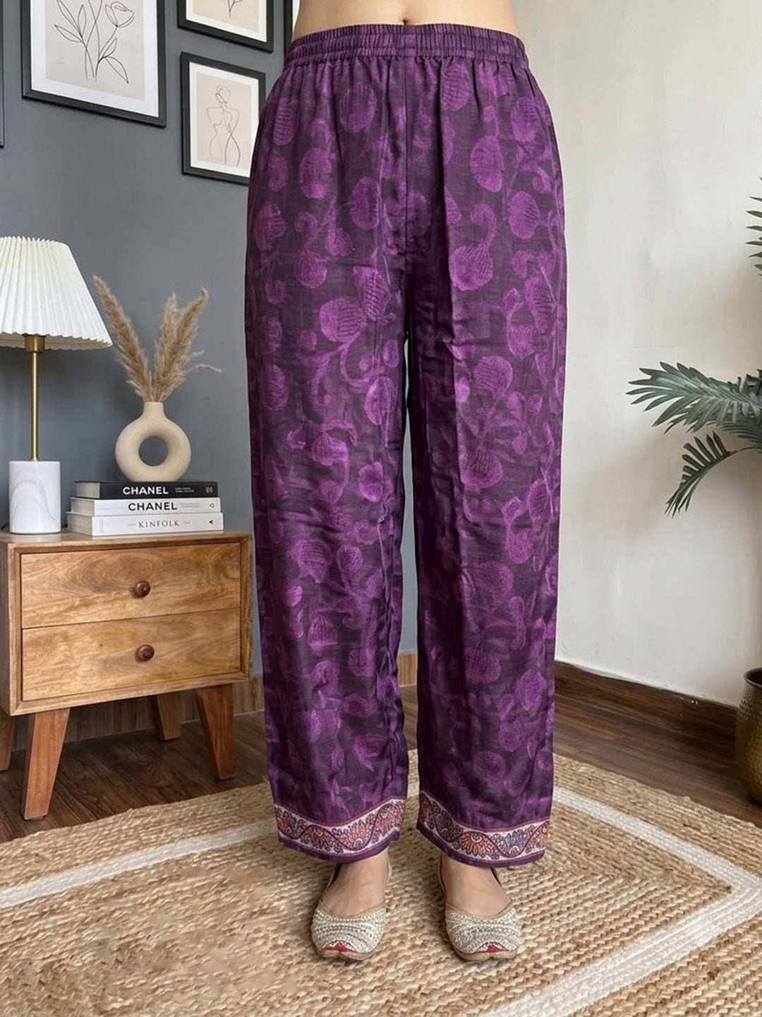 Purple Embroidered Crepe Kurta With Pant &amp; Dupatta