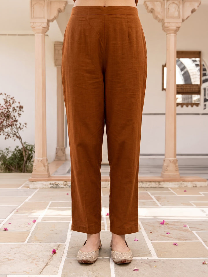 Brown Printed Cotton Blend Kurta With Pant &amp; Dupatta