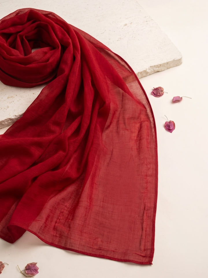 Red Printed Cotton Blend Kurta With Pant &amp; Dupatta