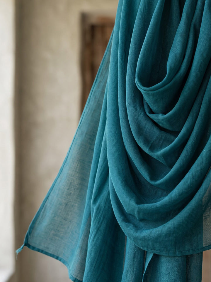 Teal Blue Printed Cotton Blend Kurta With Pant &amp; Dupatta