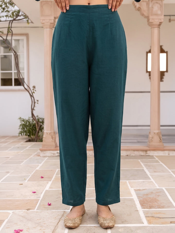 Teal Blue Printed Cotton Blend Kurta With Pant &amp; Dupatta