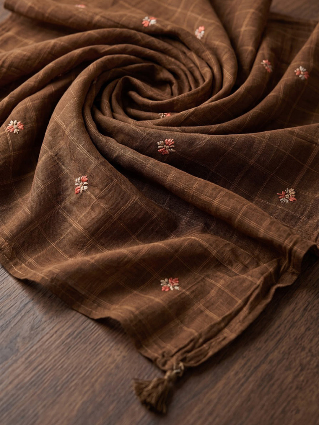 Brown Embroidered Cotton Blend Kurta With Pant &amp; Dupatta