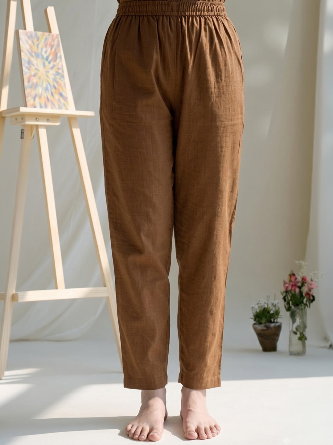 Brown Embroidered Cotton Blend Kurta With Pant &amp; Dupatta