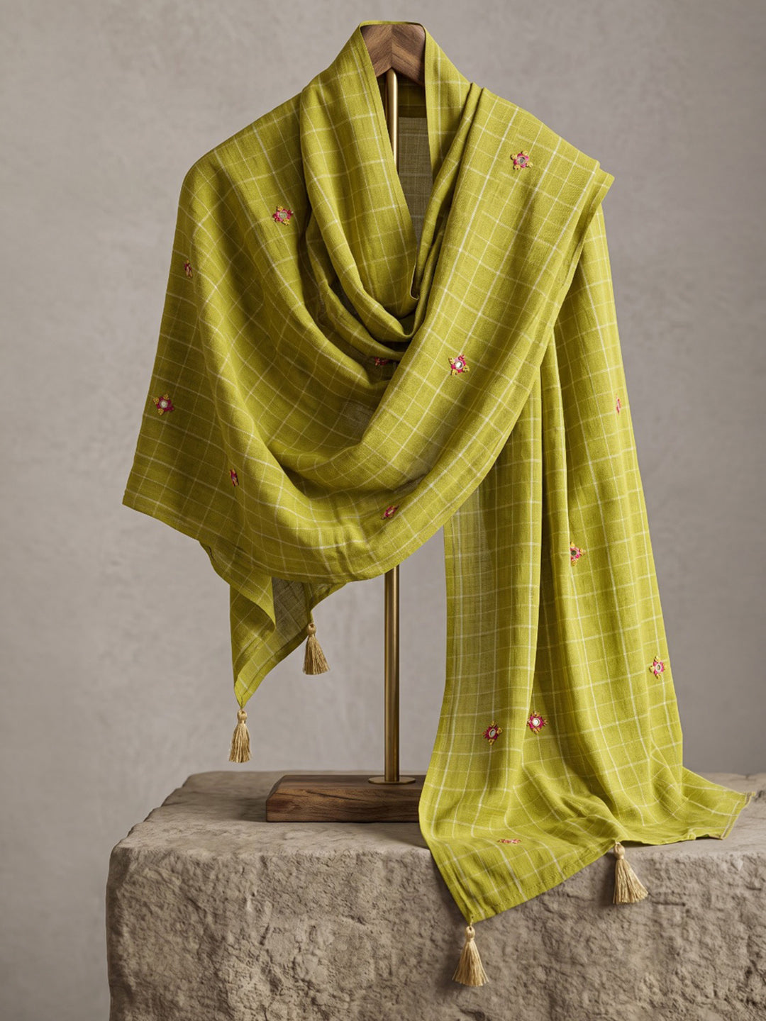 Mustard Embroidered Cotton Blend Kurta With Pant &amp; Dupatta