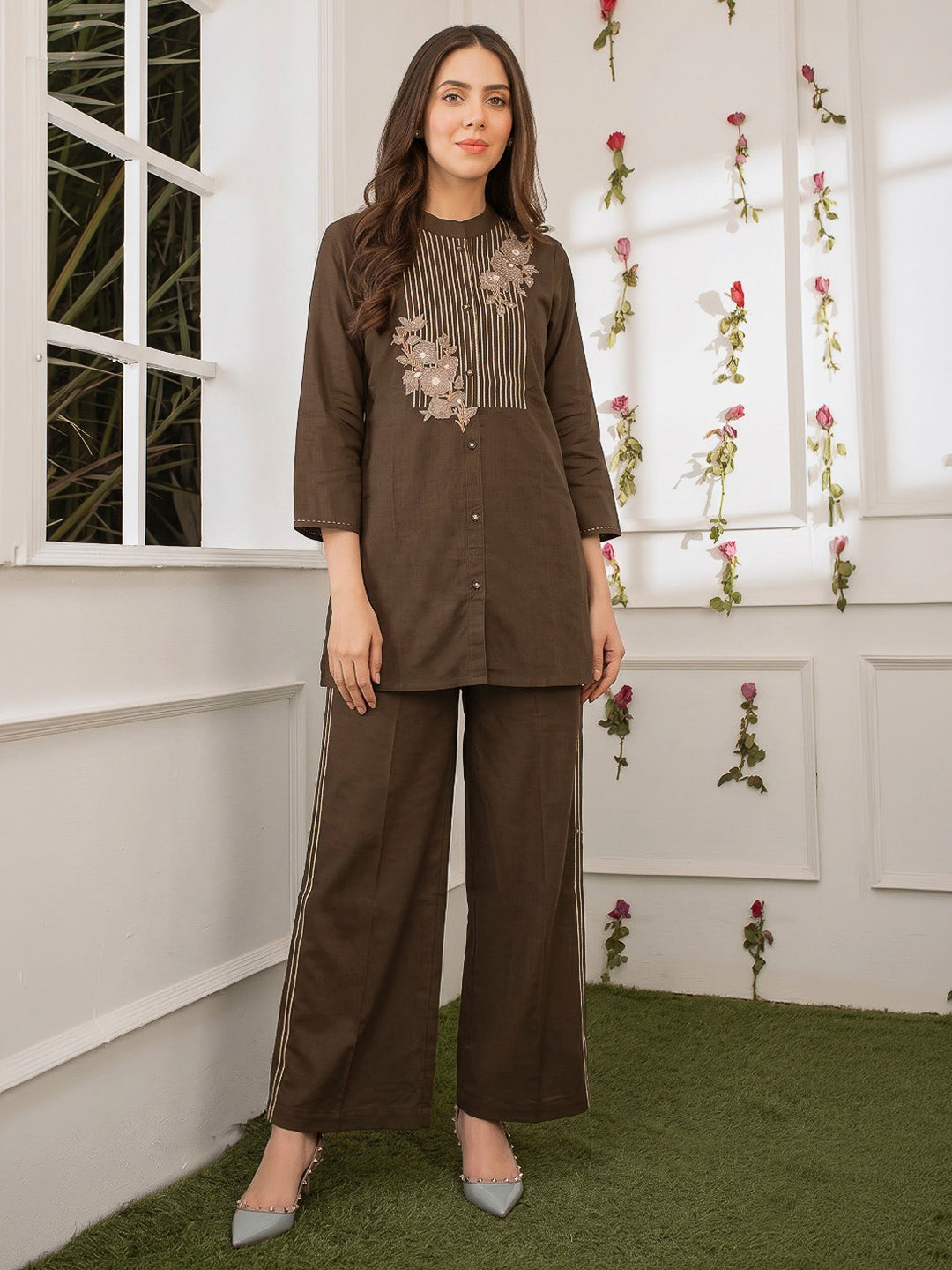 Mehndi Printed Cotton Blend Kurta Set