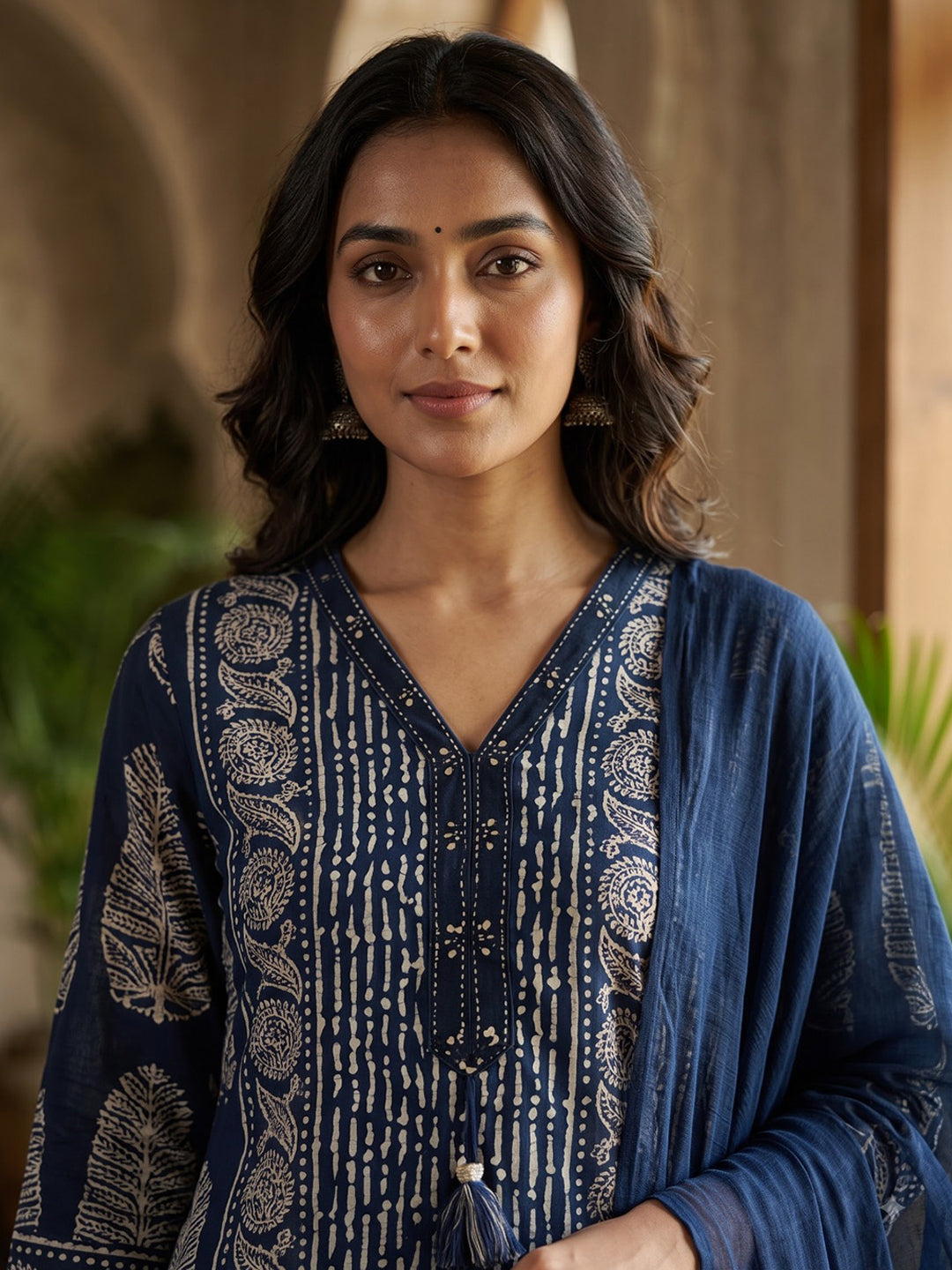 Blue Printed Cotton Blend Kurta With Pant &amp; Dupatta