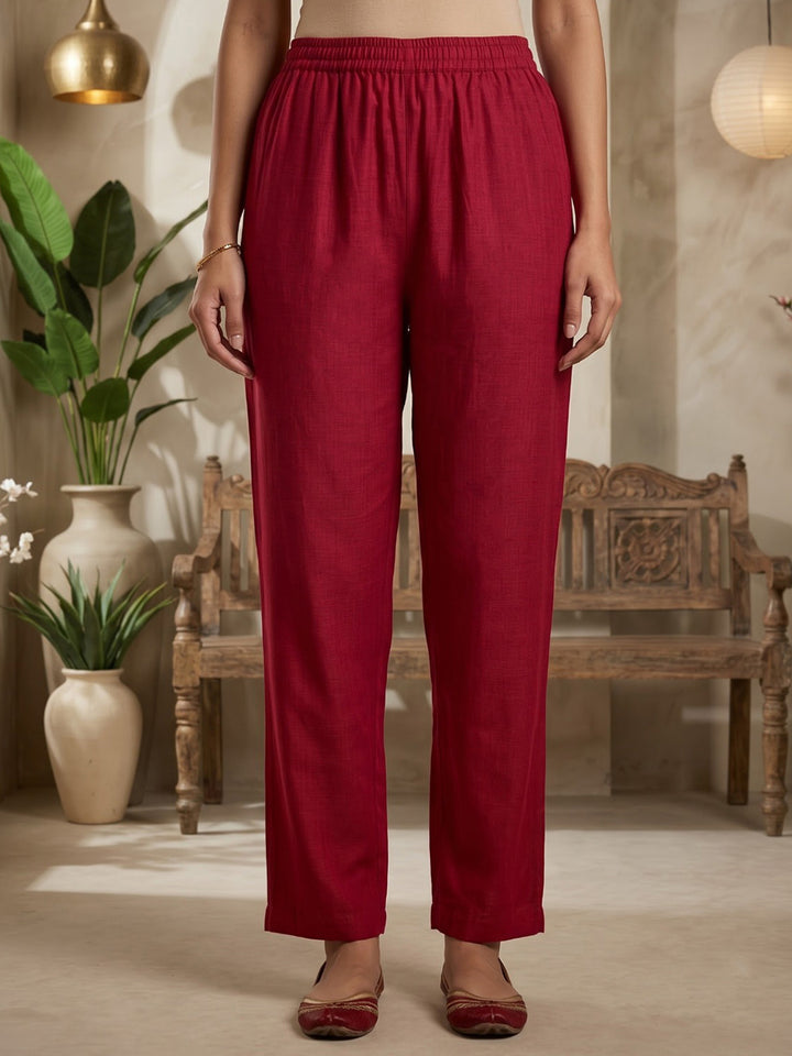 Red Printed Cotton Blend Kurta With Pant &amp; Dupatta