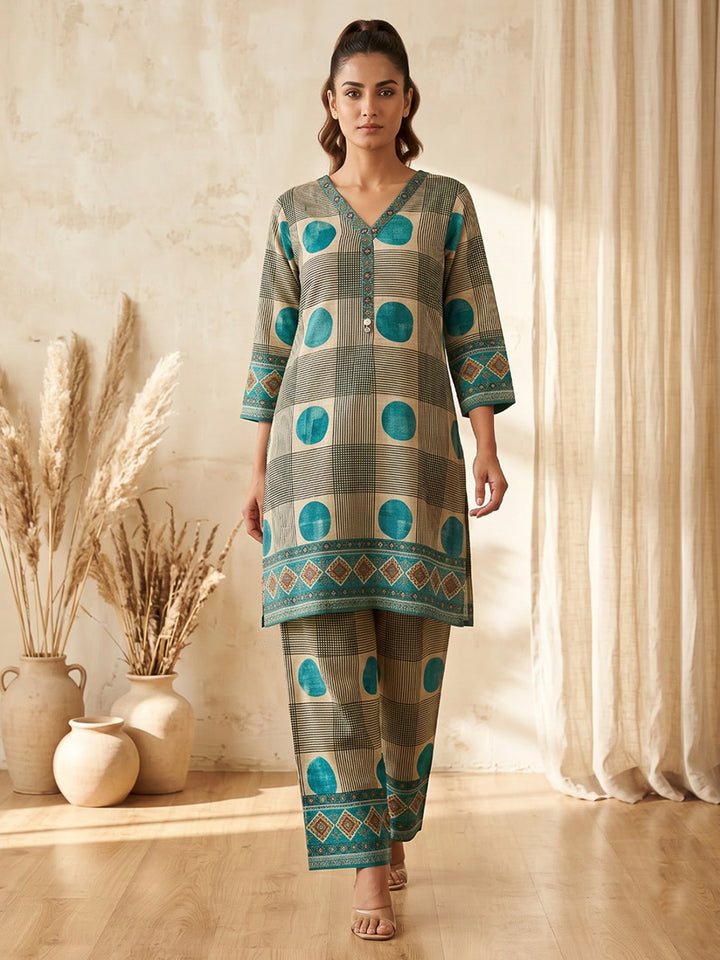 Blue Printed Art Silk Kurta Set