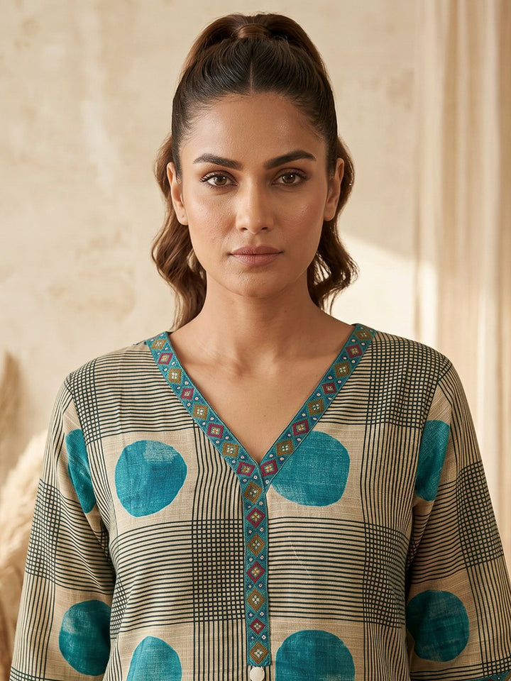 Blue Printed Art Silk Kurta Set