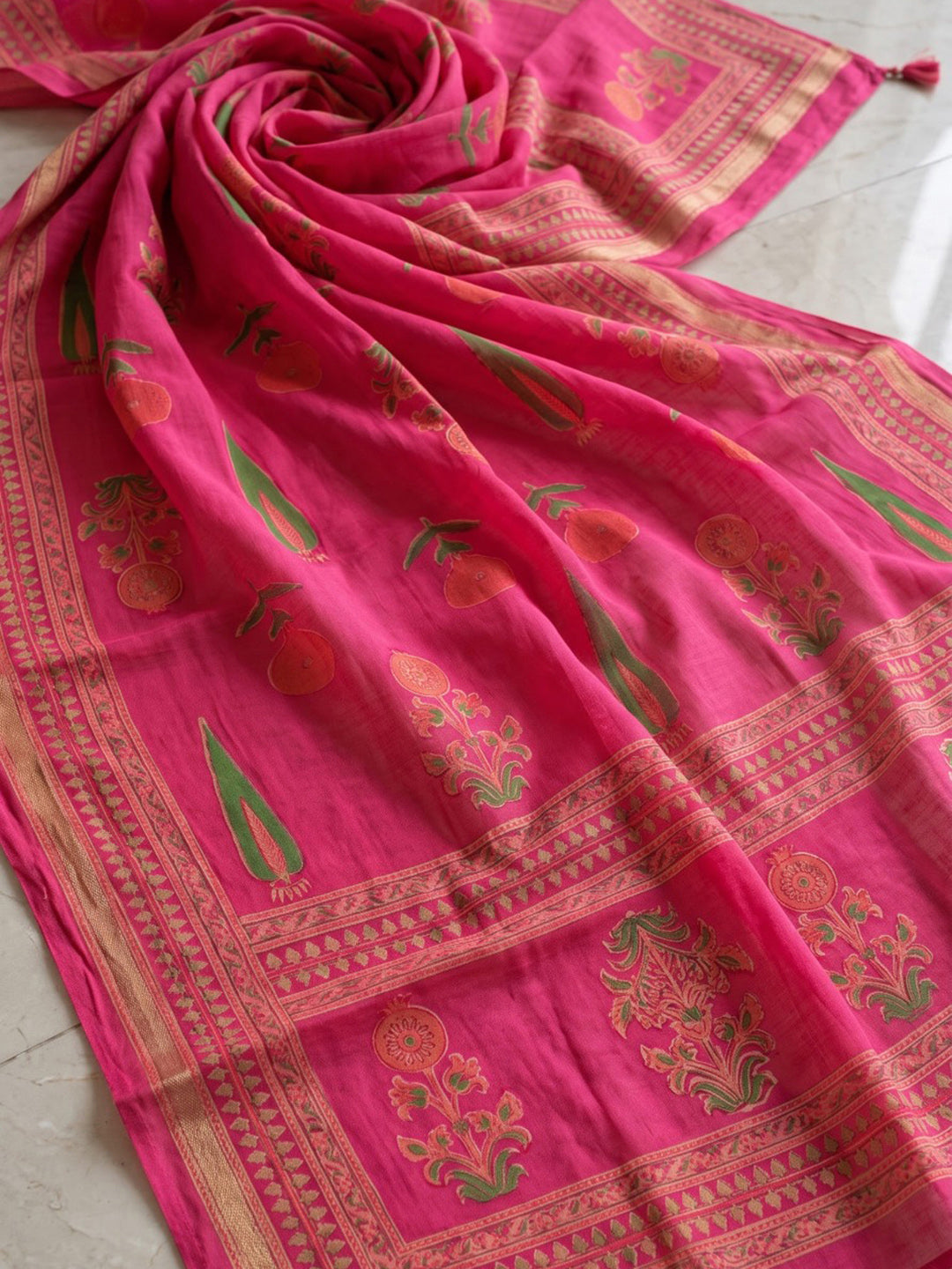 Rani Printed Cotton Blend Kurta With Pant &amp; Dupatta